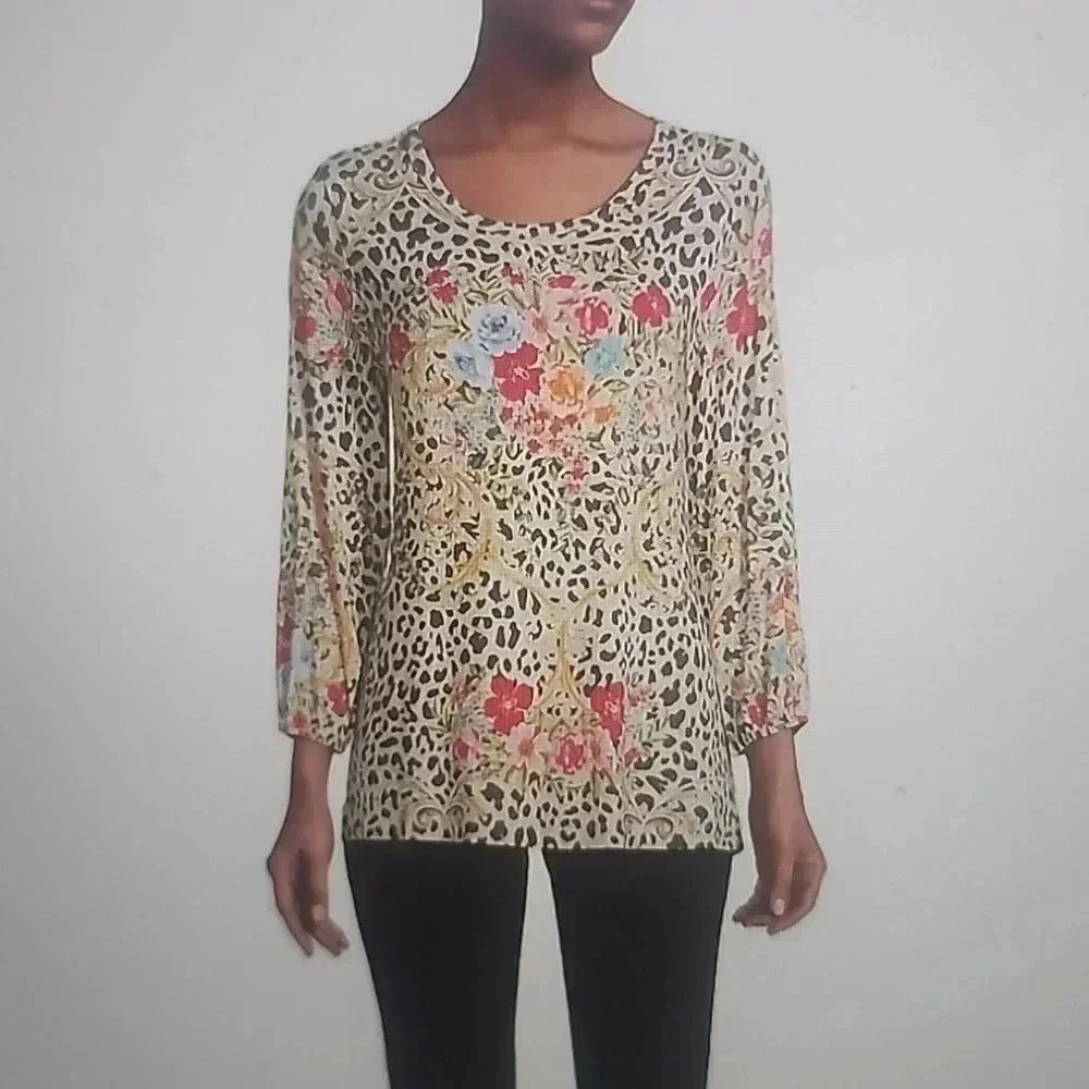 JOHNNY WAS CHEETAH PUFF-SLEEVE TOP